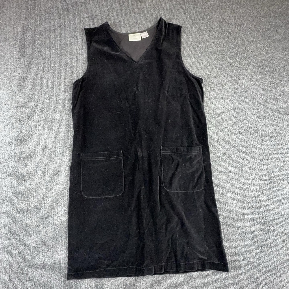Susan Bristol Dress Womens XL Black Velour Sleeveless Shift Knee Length Pockets